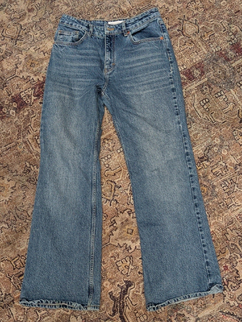 Topshop Medium Blue High-Rise Flared Wide-Leg Jeans